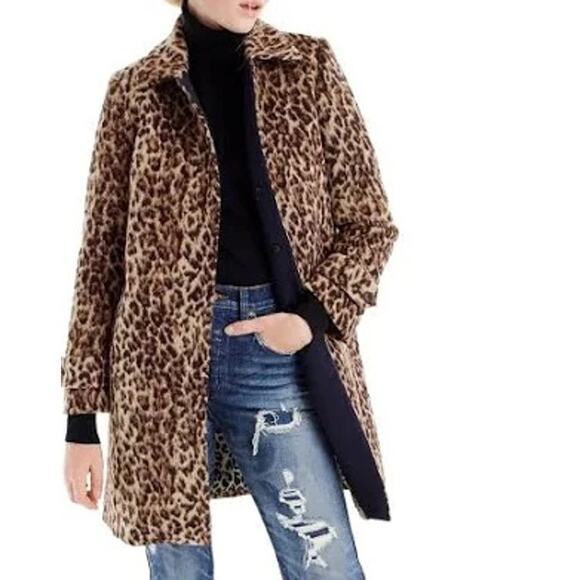 J CREW XS WOOL TOP COAT DOUBLE LEOPARD H2796Mid Length Jacket Animal Print
